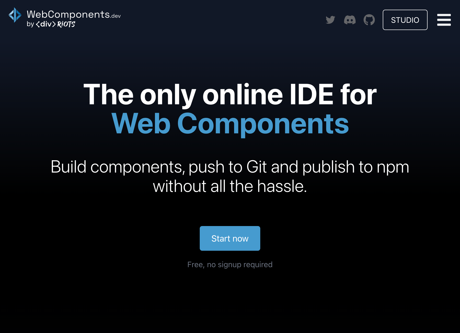 Landing screenshot of WebComponents.dev
